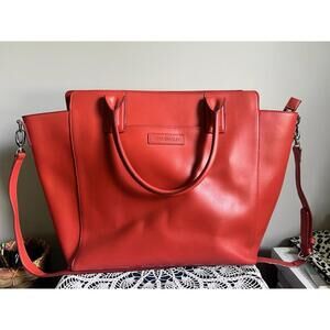 Vera Bradley Zippered Red Faux Leather Tote Shoulder Handbag Bag Double Handle